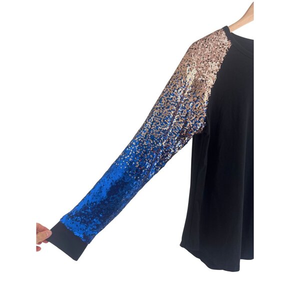 Shine Bright Raglan Sequin Sleeve Knit Top Size S Shirt Tunic Evening Party - Picture 3 of 8